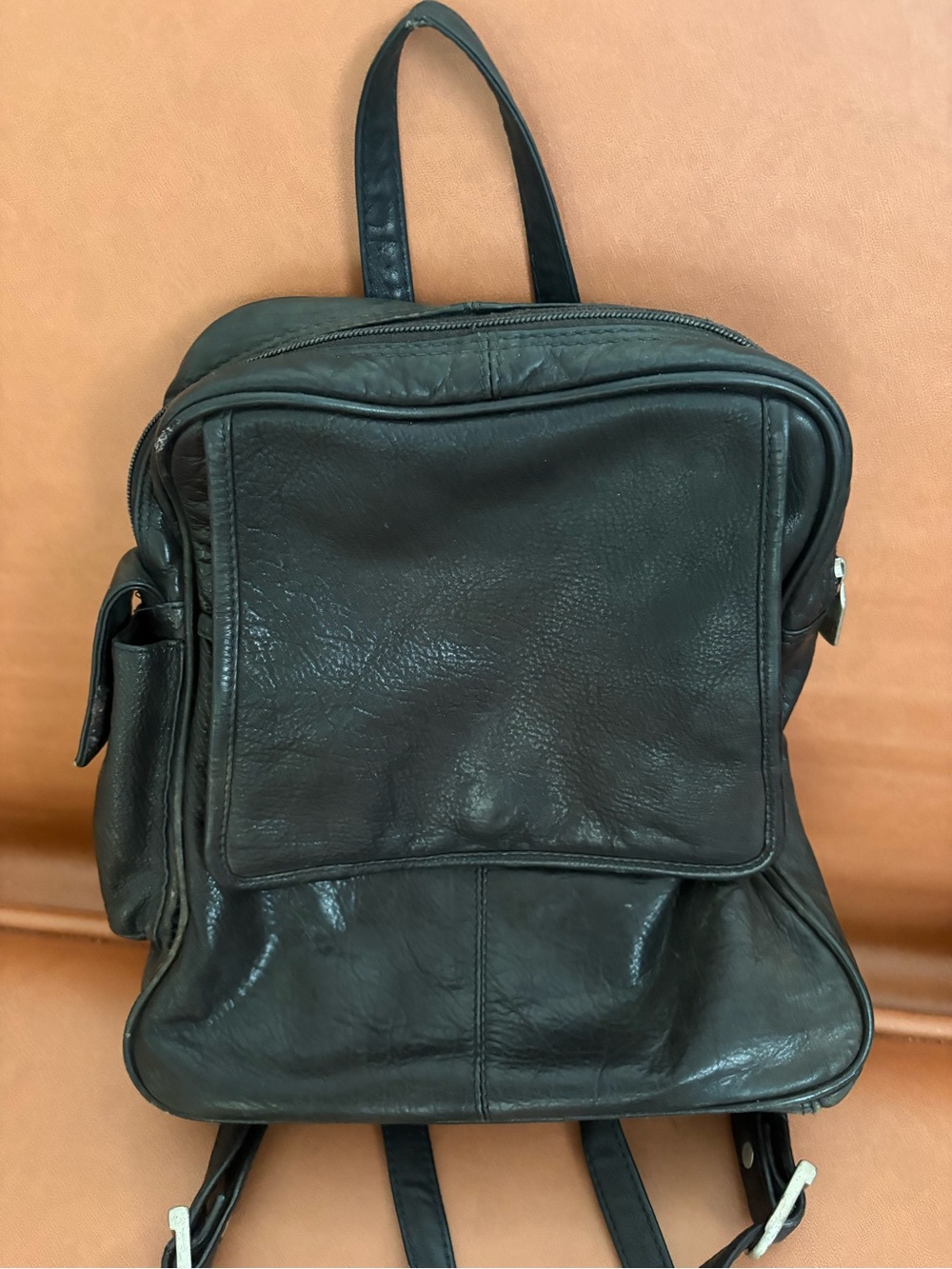 Vintage Classic Black Leather Backpack